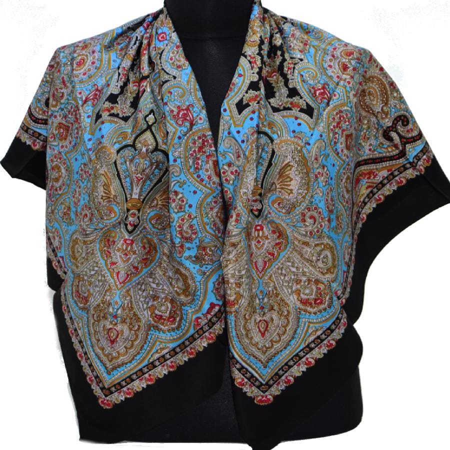 Esarfa din Tafta de Matase Naturala - Blue/Mustard Shades - Esarfa Matase Premium