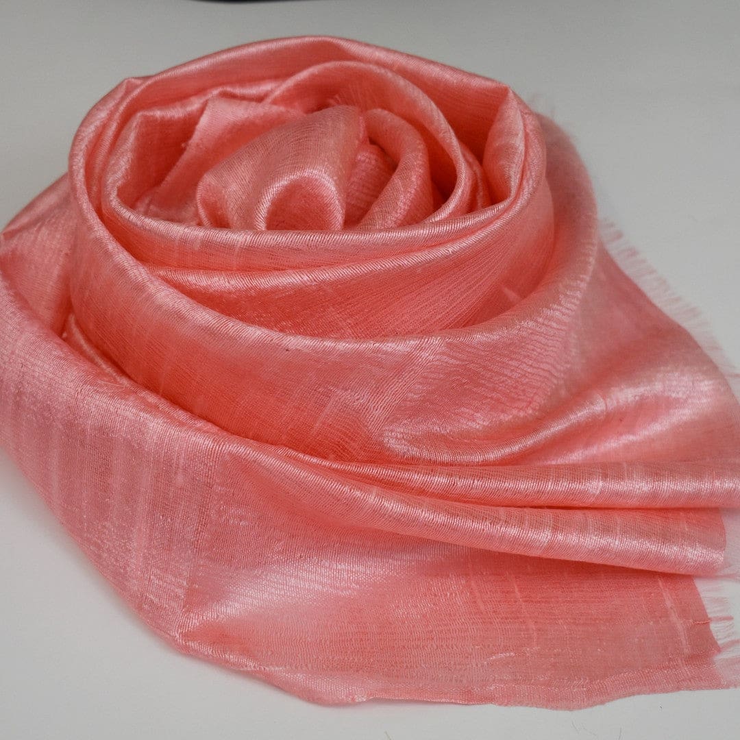 Esarfa-Sal din Matase Naturala Dupioni Raw Silk -Fuzzy Peach (Culoarea Pantone a anului 2024) -> Cod: Dupioni7 - esarfa sal din matase