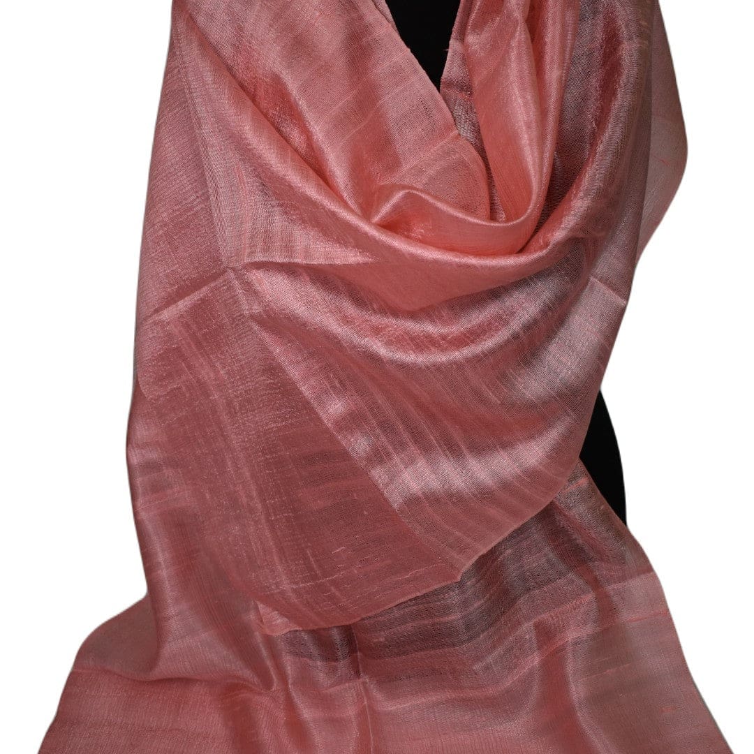 Esarfa-Sal din Matase Naturala Dupioni Raw Silk -Fuzzy Peach (Culoarea Pantone a anului 2024) -> Cod: Dupioni7 - esarfa sal din matase