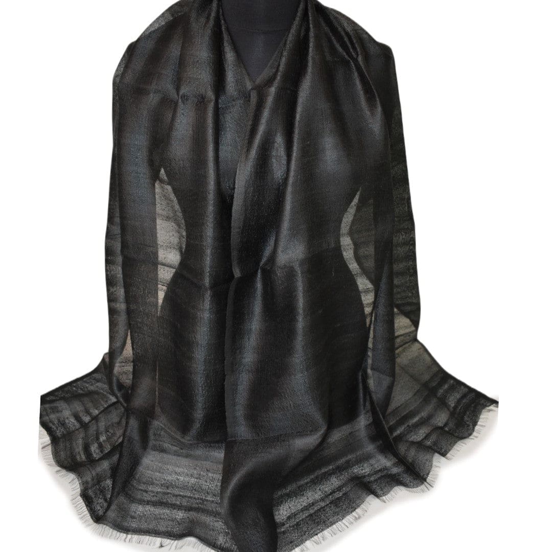 Esarfa-Sal din Matase Naturala Dupioni Raw Silk - Negru Intens -> Cod:Dupion5 - esarfa sal din matase naturala dupioni raw silk