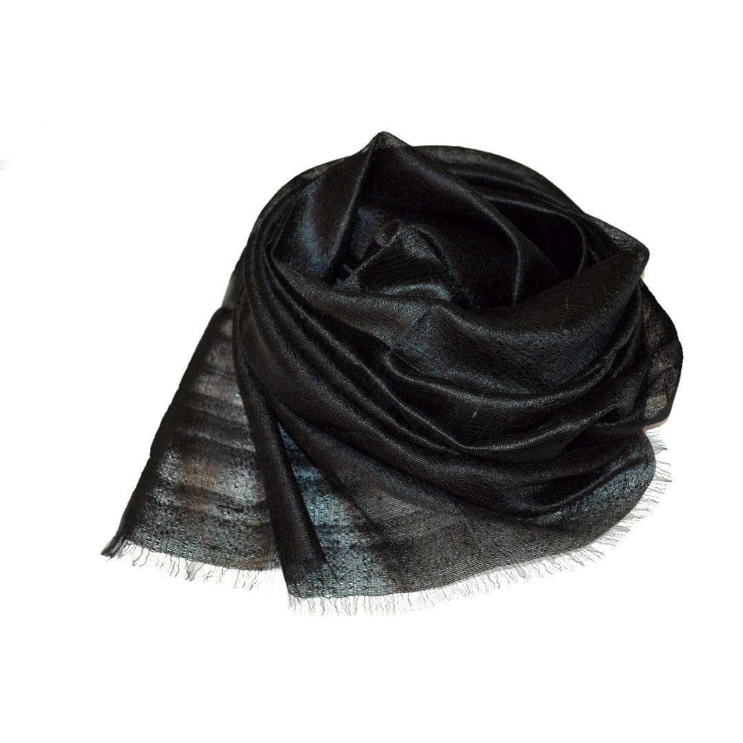 Esarfa-Sal din Matase Naturala Dupioni Raw Silk - Negru Intens -> Cod:Dupion5 - esarfa sal din matase naturala dupioni raw silk