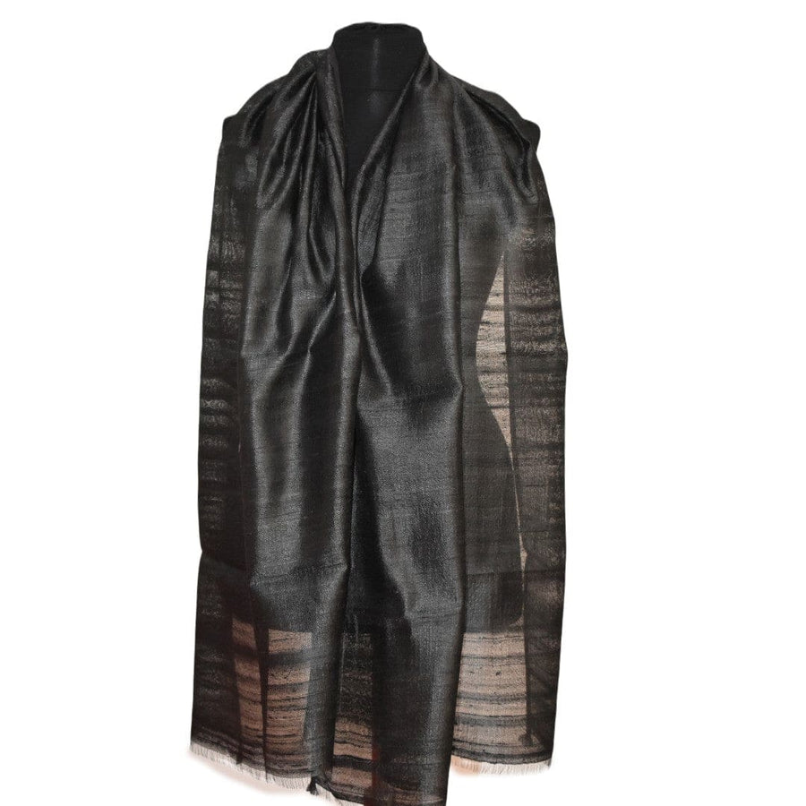 Esarfa-Sal din Matase Naturala Dupioni Raw Silk - Negru Intens -> Cod:Dupion5 - esarfa sal din matase naturala dupioni raw silk