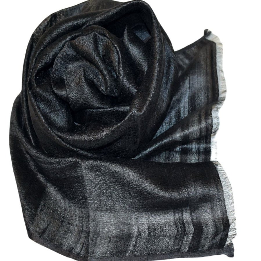 Esarfa-Sal din Matase Naturala Dupioni Raw Silk - Negru Intens -> Cod:Dupion5 - esarfa sal din matase naturala dupioni raw silk