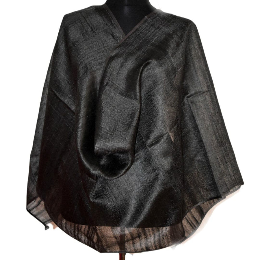 Esarfa-Sal din Matase Naturala Dupioni Raw Silk - Negru Intens -> Cod:Dupion5 - esarfa sal din matase naturala dupioni raw silk