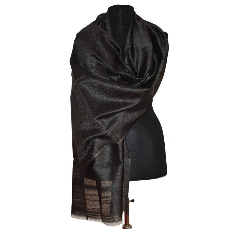 Esarfa-Sal din Matase Naturala Dupioni Raw Silk - Negru Intens -> Cod:Dupion5 - esarfa sal din matase naturala dupioni raw silk