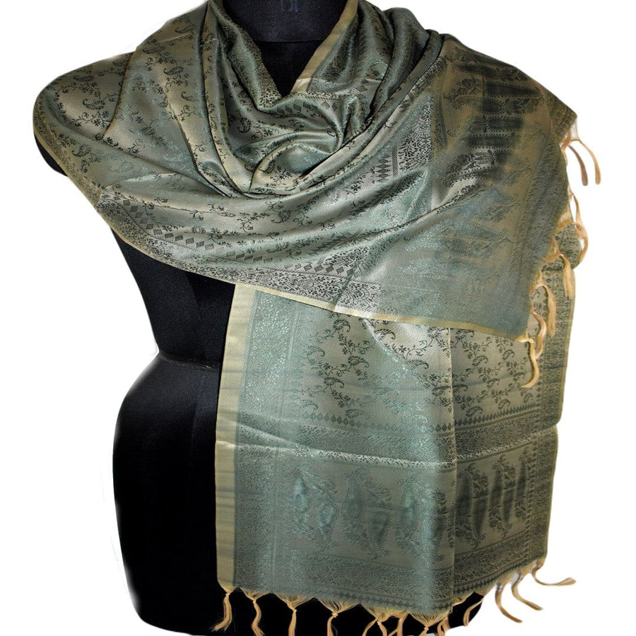 Esarfa-Sal din Matase Naturala si Fibre de Bananier -> Verde & Bej -> Cod: New Banana Silk12 - esarfa matase naturala si fibre bananier