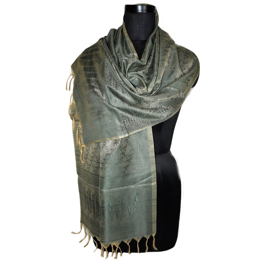 Esarfa-Sal din Matase Naturala si Fibre de Bananier -> Verde & Bej -> Cod: New Banana Silk12 - esarfa matase naturala si fibre bananier