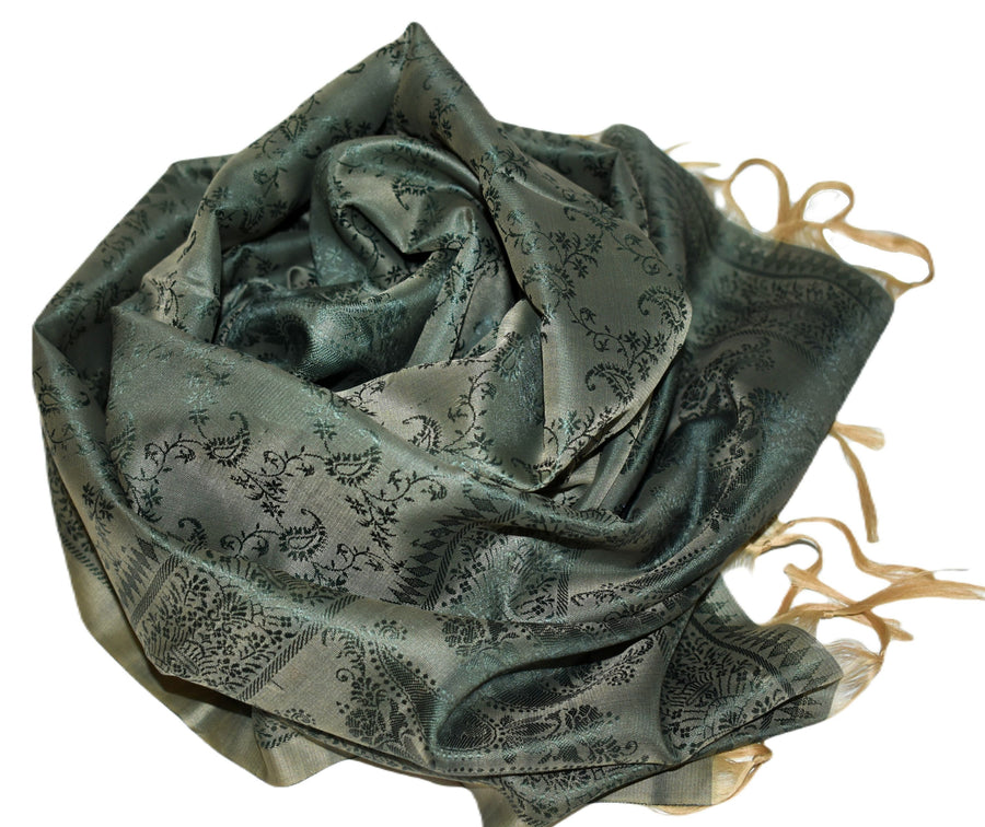 Esarfa-Sal din Matase Naturala si Fibre de Bananier -> Verde & Bej -> Cod: New Banana Silk12 - esarfa matase naturala si fibre bananier