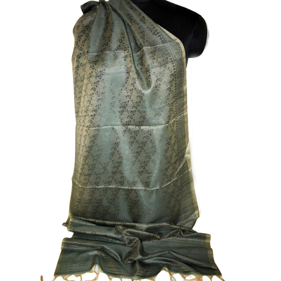 Esarfa-Sal din Matase Naturala si Fibre de Bananier -> Verde & Bej -> Cod: New Banana Silk12 - esarfa matase naturala si fibre bananier