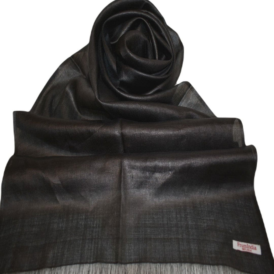 Esarfa-Sal din Matase Naturala Tussar Silk -> Heritage Shades of Jet Black (Code: Tussar 5) - esarfa matase naturala tussar