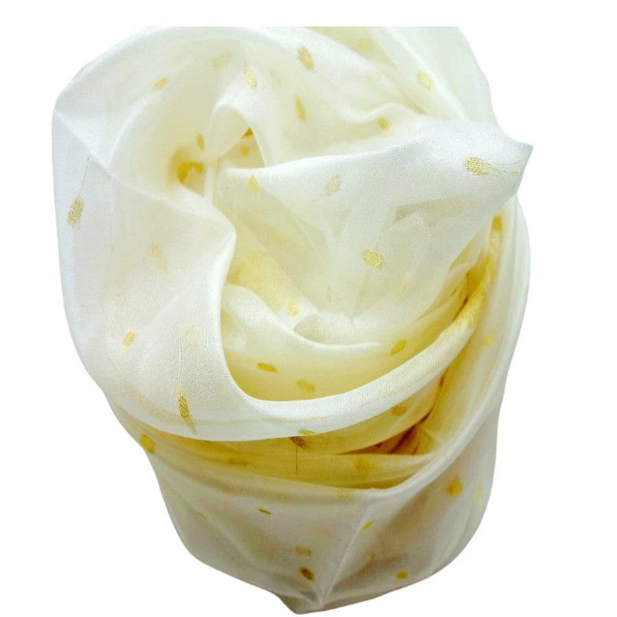 Esarfa Sal tesuta manual din Bumbac & Matase Naturala (Kora Silk cu bordura Zari) - Alb Snow