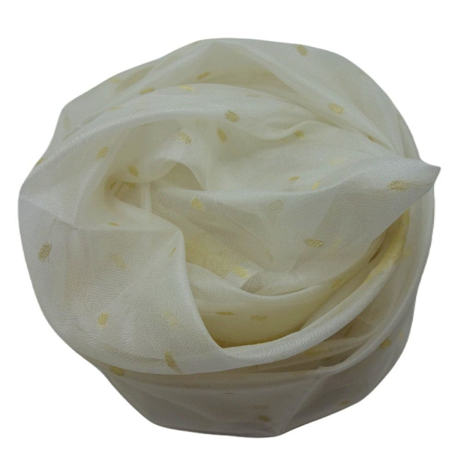 Esarfa Sal tesuta manual din Bumbac & Matase Naturala (Kora Silk cu bordura Zari) - Alb Snow