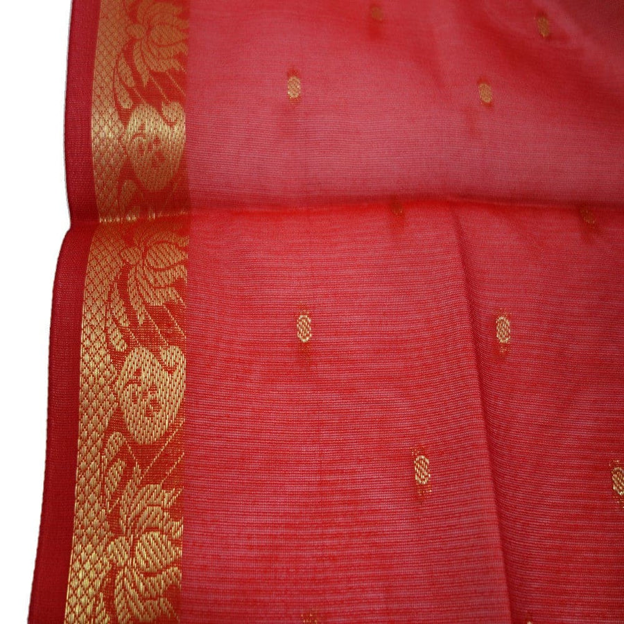 Esarfa Sal tesuta manual din Bumbac & Matase Naturala (Kora Silk cu bordura Zari) - Chilli Flakes