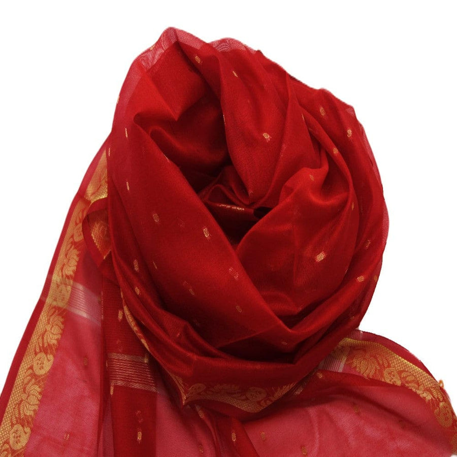 Esarfa Sal tesuta manual din Bumbac & Matase Naturala (Kora Silk cu bordura Zari) - Chilli Flakes