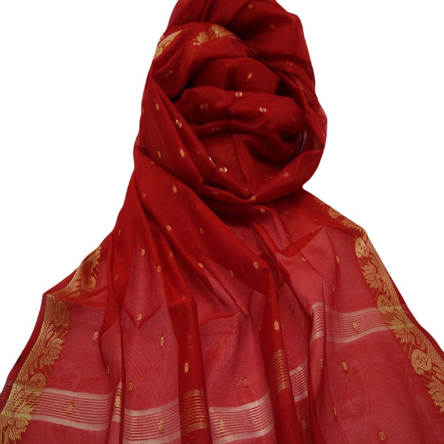 Esarfa Sal tesuta manual din Bumbac & Matase Naturala (Kora Silk cu bordura Zari) - Chilli Flakes