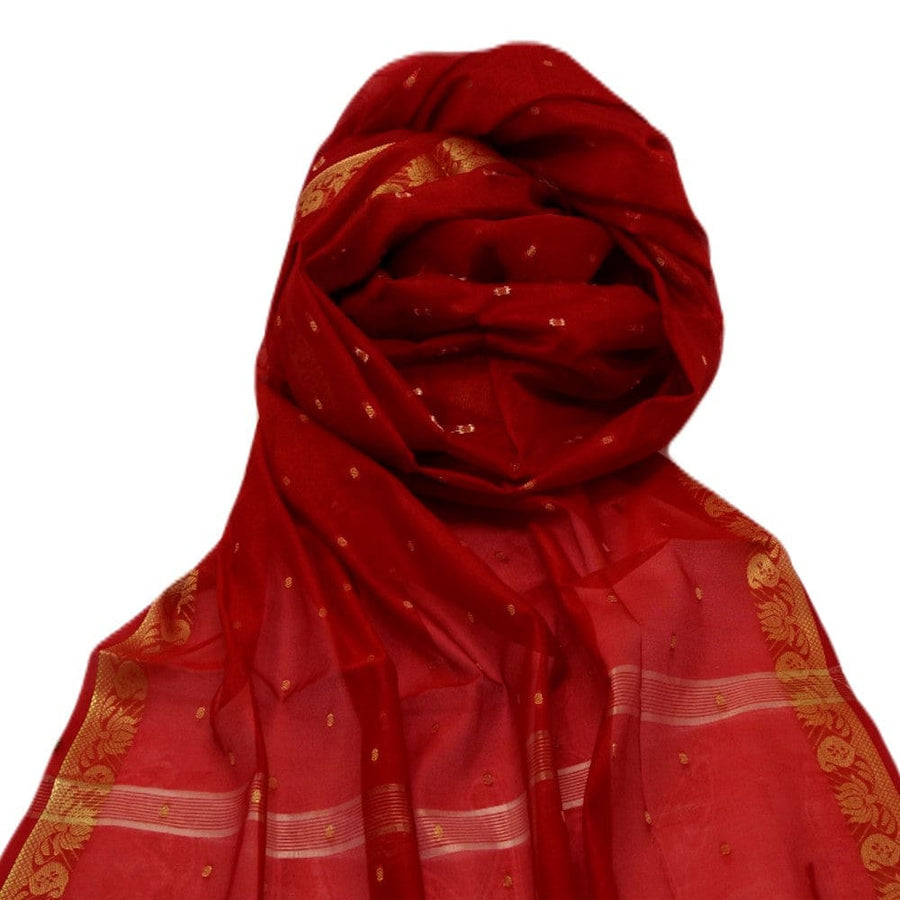 Esarfa Sal tesuta manual din Bumbac & Matase Naturala (Kora Silk cu bordura Zari) - Chilli Flakes