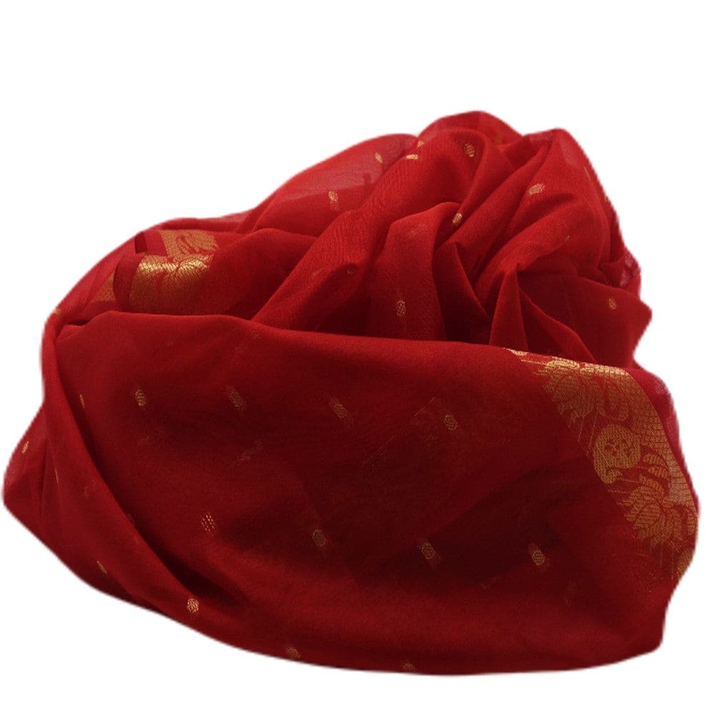 Esarfa Sal tesuta manual din Bumbac & Matase Naturala (Kora Silk cu bordura Zari) - Chilli Flakes