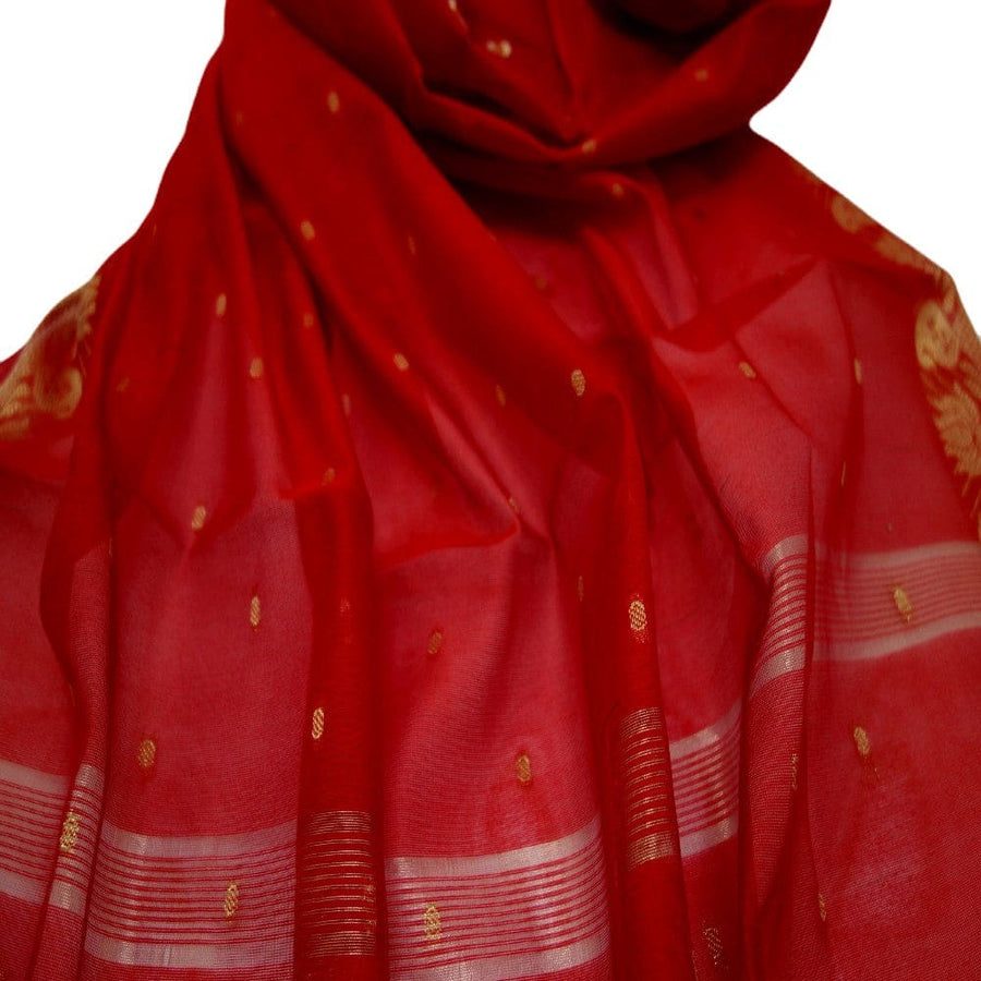 Esarfa Sal tesuta manual din Bumbac & Matase Naturala (Kora Silk cu bordura Zari) - Chilli Flakes
