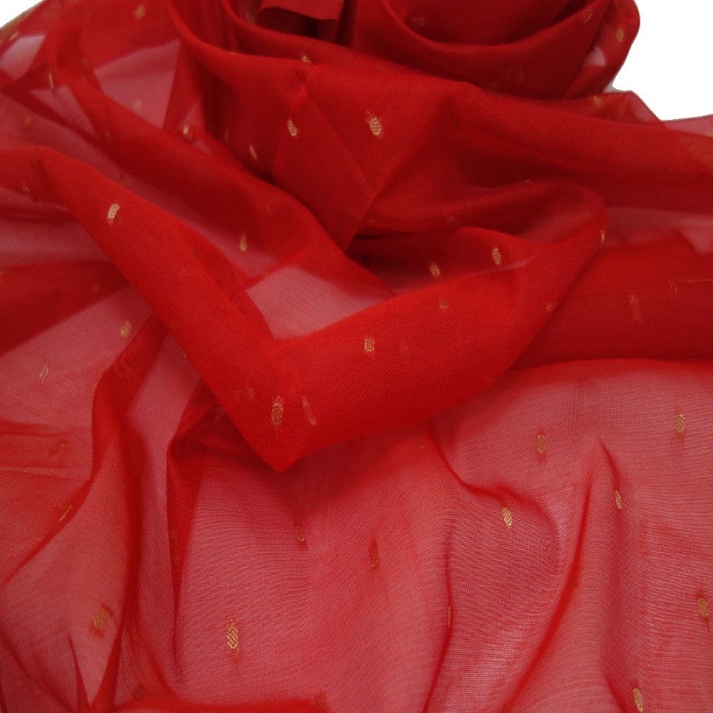 Esarfa Sal tesuta manual din Bumbac & Matase Naturala (Kora Silk cu bordura Zari) - Chilli Flakes