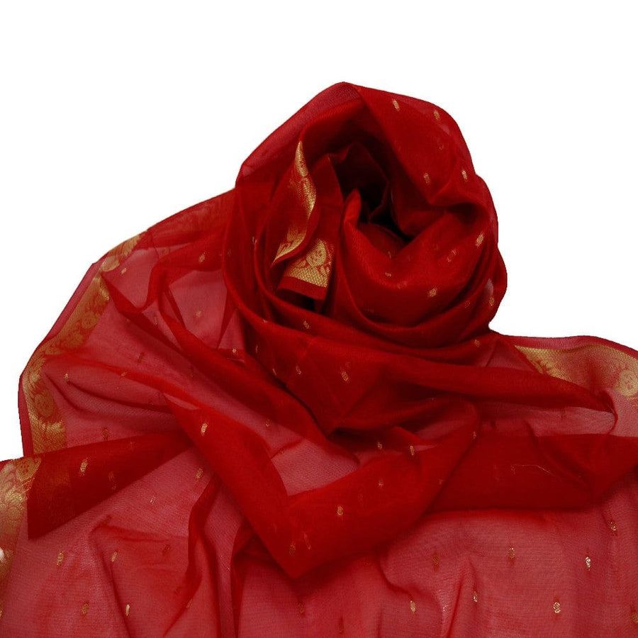 Esarfa Sal tesuta manual din Bumbac & Matase Naturala (Kora Silk cu bordura Zari) - Chilli Flakes