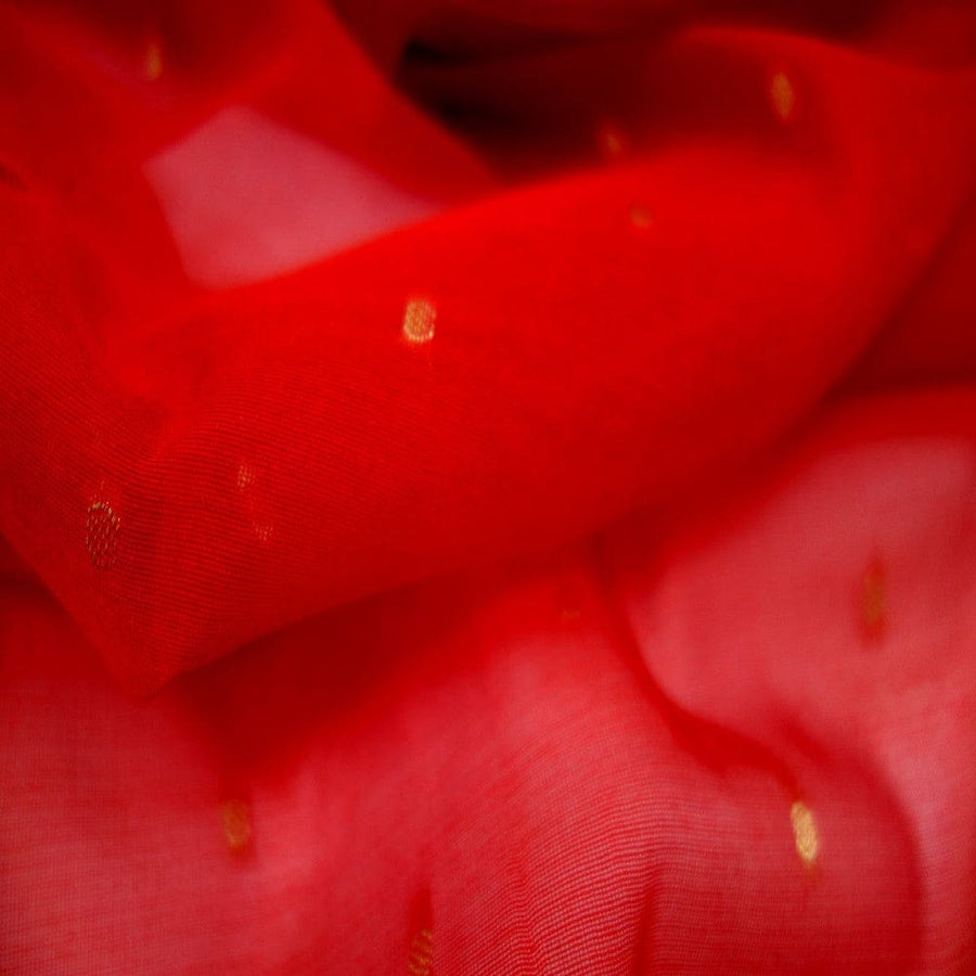 Esarfa Sal tesuta manual din Bumbac & Matase Naturala (Kora Silk cu bordura Zari) - Chilli Flakes