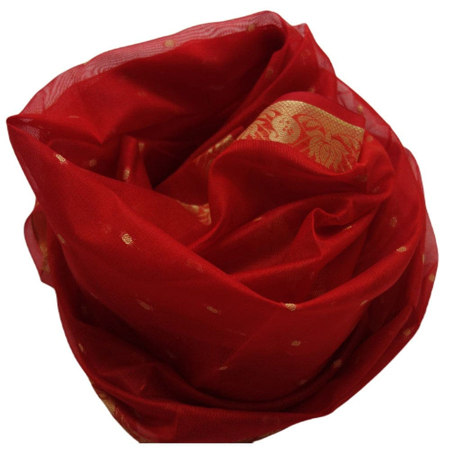 Esarfa Sal tesuta manual din Bumbac & Matase Naturala (Kora Silk cu bordura Zari) - Chilli Flakes