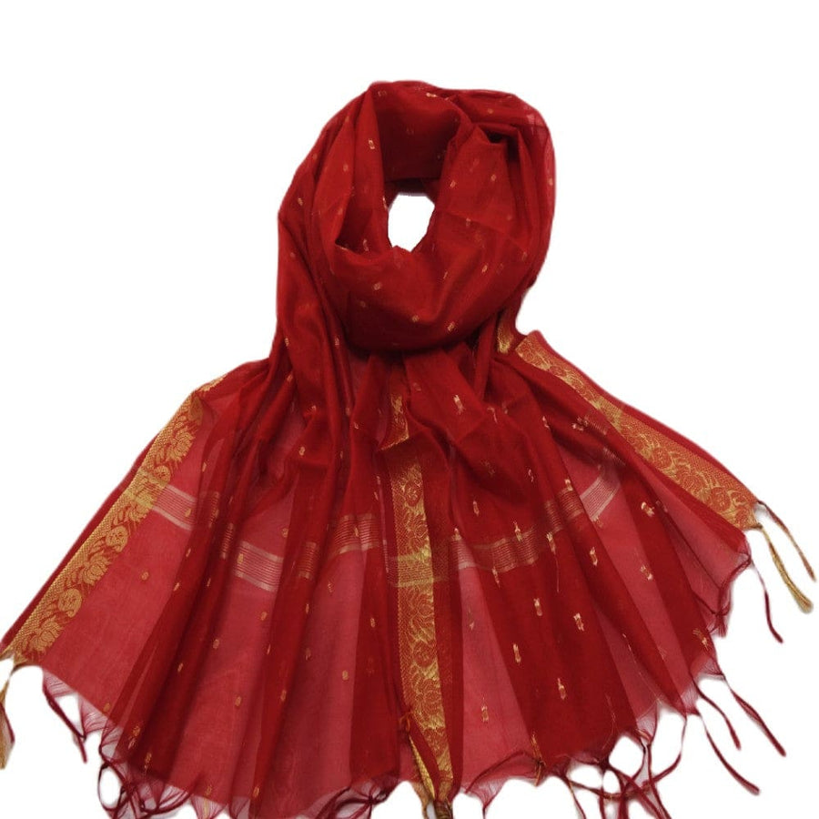 Esarfa Sal tesuta manual din Bumbac & Matase Naturala (Kora Silk cu bordura Zari) - Chilli Flakes
