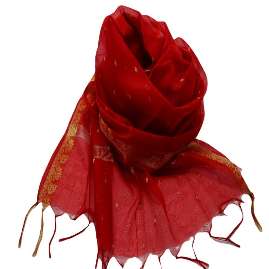 Esarfa Sal tesuta manual din Bumbac & Matase Naturala (Kora Silk cu bordura Zari) - Chilli Flakes