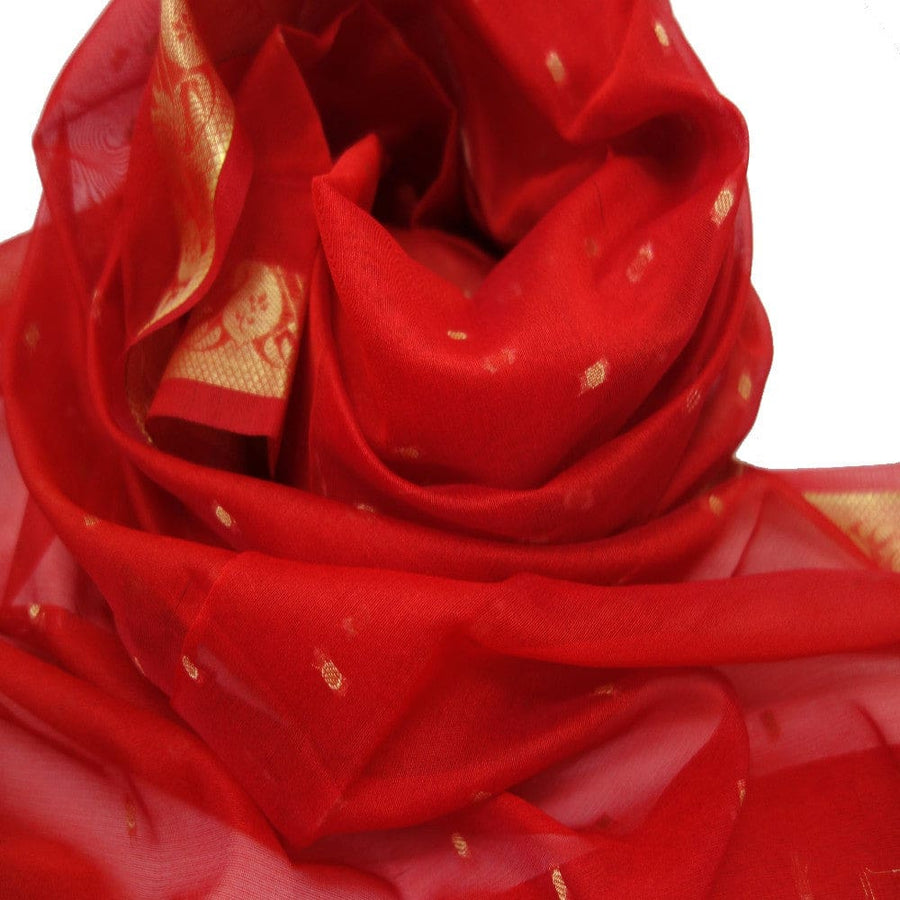 Esarfa Sal tesuta manual din Bumbac & Matase Naturala (Kora Silk cu bordura Zari) - Chilli Flakes