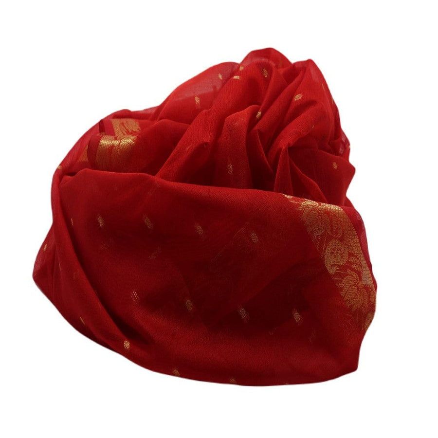 Esarfa Sal tesuta manual din Bumbac & Matase Naturala (Kora Silk cu bordura Zari) - Chilli Flakes
