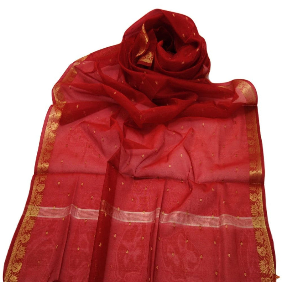 Esarfa Sal tesuta manual din Bumbac & Matase Naturala (Kora Silk cu bordura Zari) - Chilli Flakes