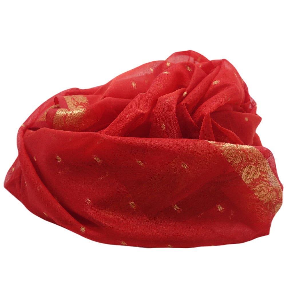 Esarfa Sal tesuta manual din Bumbac & Matase Naturala (Kora Silk cu bordura Zari) - Chilli Flakes