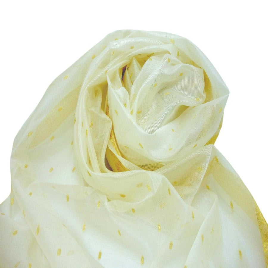 Esarfa Sal tesuta manual din Bumbac & Matase Naturala (Kora Silk cu bordura Zari) - Ivory Shade
