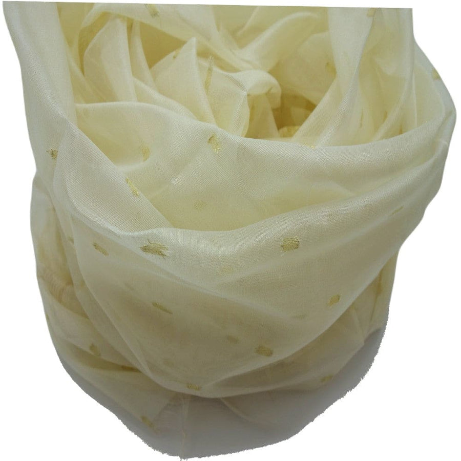 Esarfa Sal tesuta manual din Bumbac & Matase Naturala (Kora Silk cu bordura Zari) - Ivory Shade