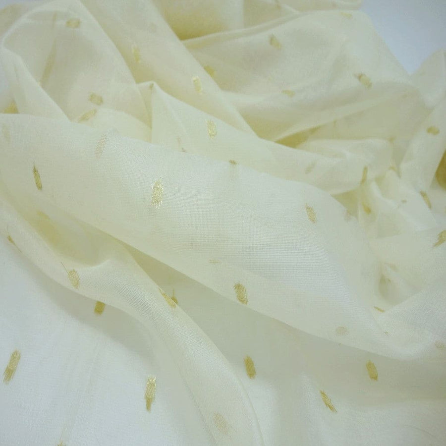 Esarfa Sal tesuta manual din Bumbac & Matase Naturala (Kora Silk cu bordura Zari) - Ivory Shade