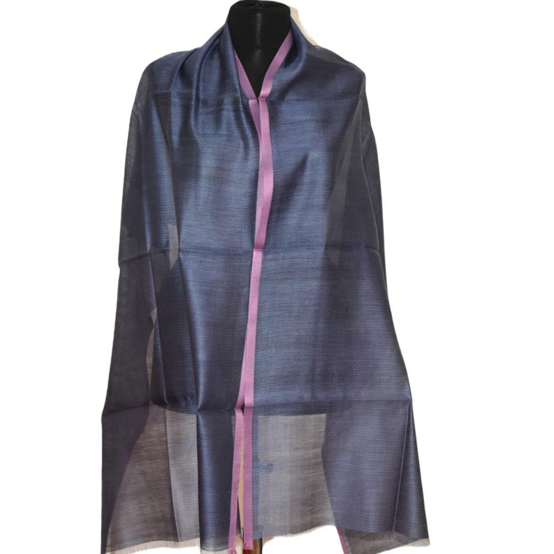 Esarfa-Sal tesuta manual din Matase Naturala ERI SILK (Peace Silk) - Albastru Indigo (Cod: ERI2) - Esarfa din Matase naturala ERI SILK