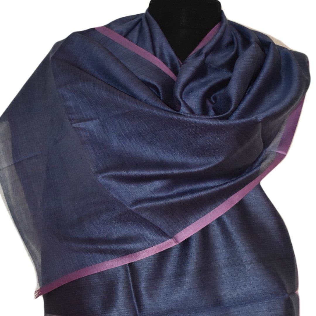 Esarfa-Sal tesuta manual din Matase Naturala ERI SILK (Peace Silk) - Albastru Indigo (Cod: ERI2) - Esarfa din Matase naturala ERI SILK