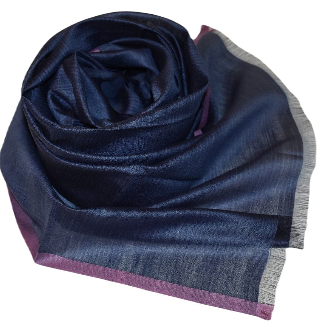 Esarfa-Sal tesuta manual din Matase Naturala ERI SILK (Peace Silk) - Albastru Indigo (Cod: ERI2) - Esarfa din Matase naturala ERI SILK