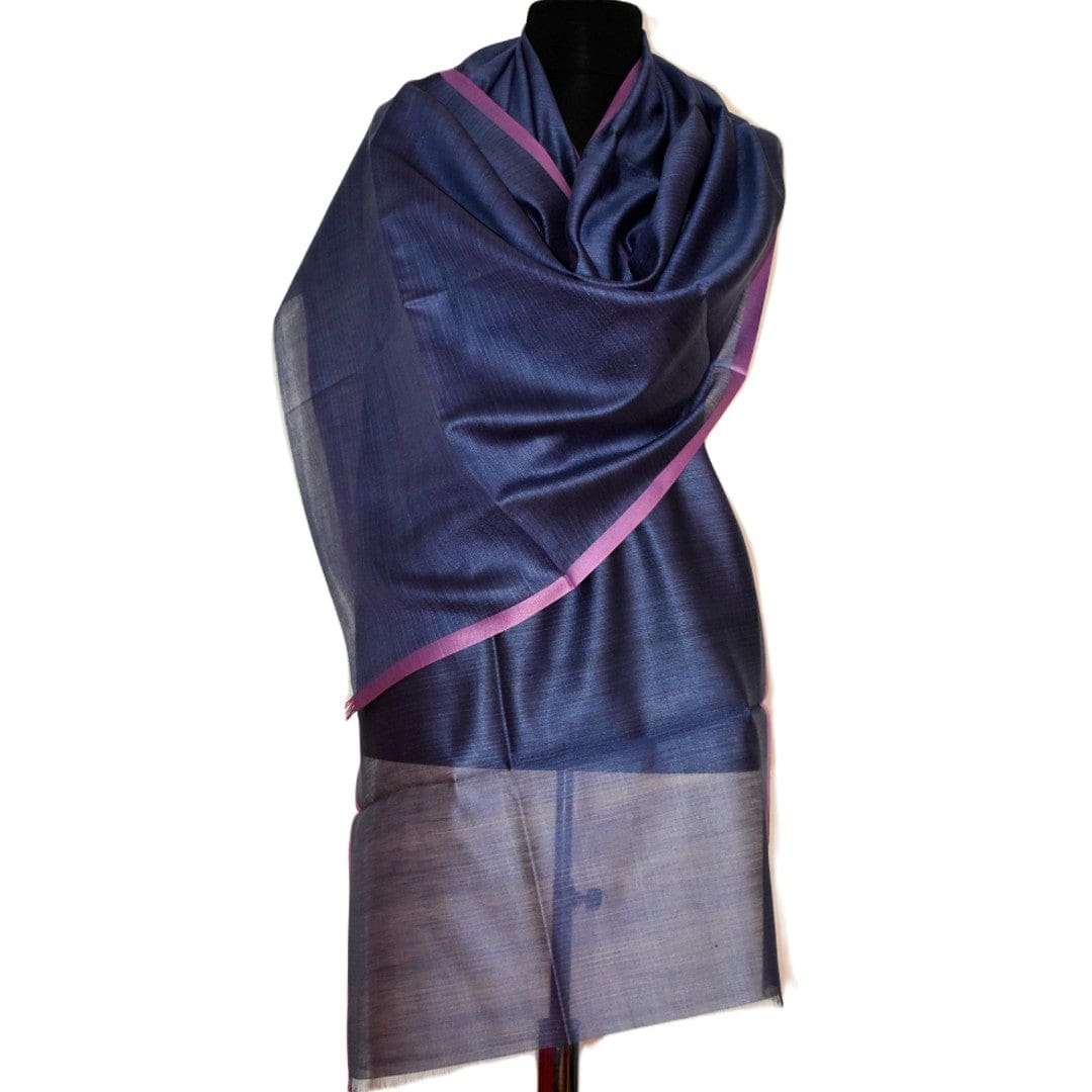 Esarfa-Sal tesuta manual din Matase Naturala ERI SILK (Peace Silk) - Albastru Indigo (Cod: ERI2) - Esarfa din Matase naturala ERI SILK