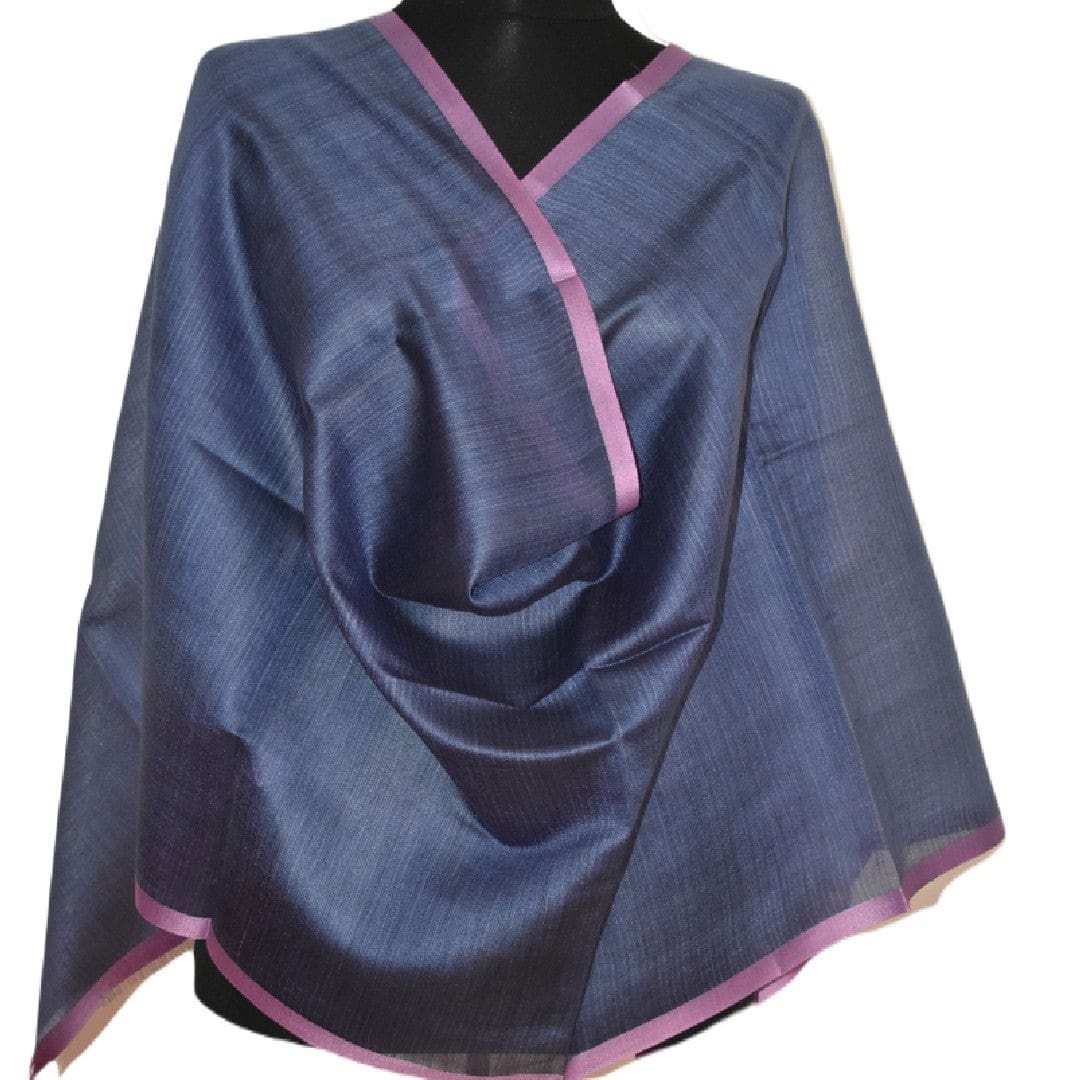 Esarfa-Sal tesuta manual din Matase Naturala ERI SILK (Peace Silk) - Albastru Indigo (Cod: ERI2) - Esarfa din Matase naturala ERI SILK