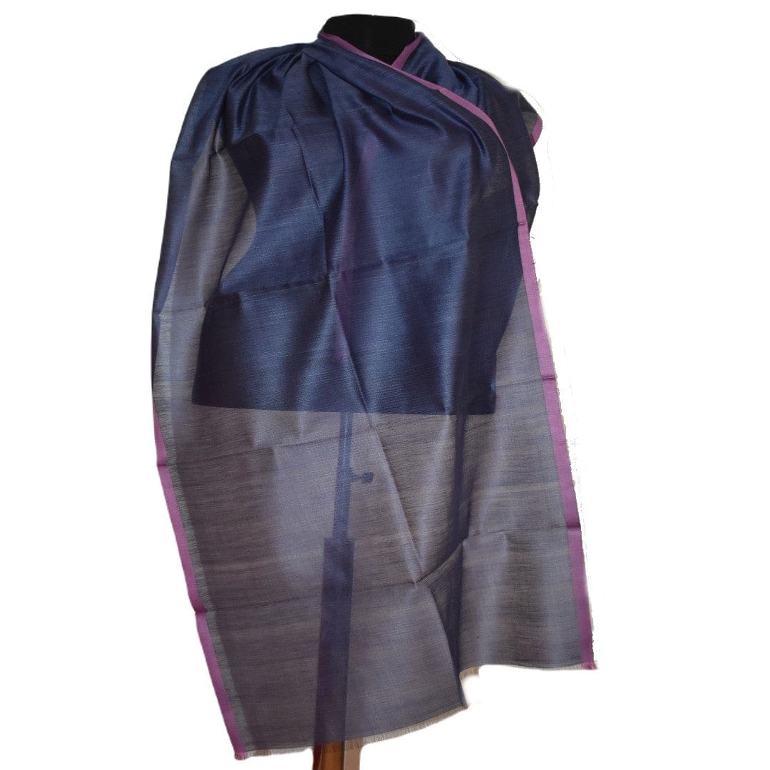 Esarfa-Sal tesuta manual din Matase Naturala ERI SILK (Peace Silk) - Albastru Indigo (Cod: ERI2) - Esarfa din Matase naturala ERI SILK