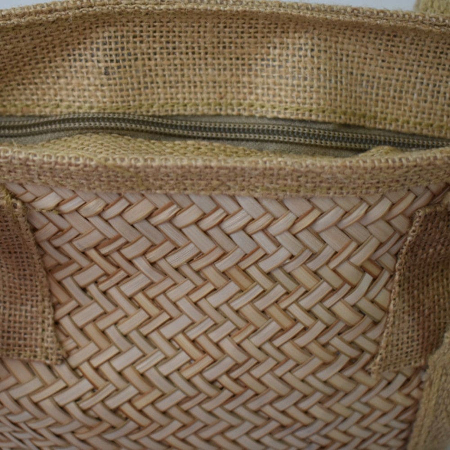 Geanta Tote pentru Plaja din nuiele de Trestie de zahar si captuseala din Bumbac - NaturalHandmade - Geanta din Piele Naturala