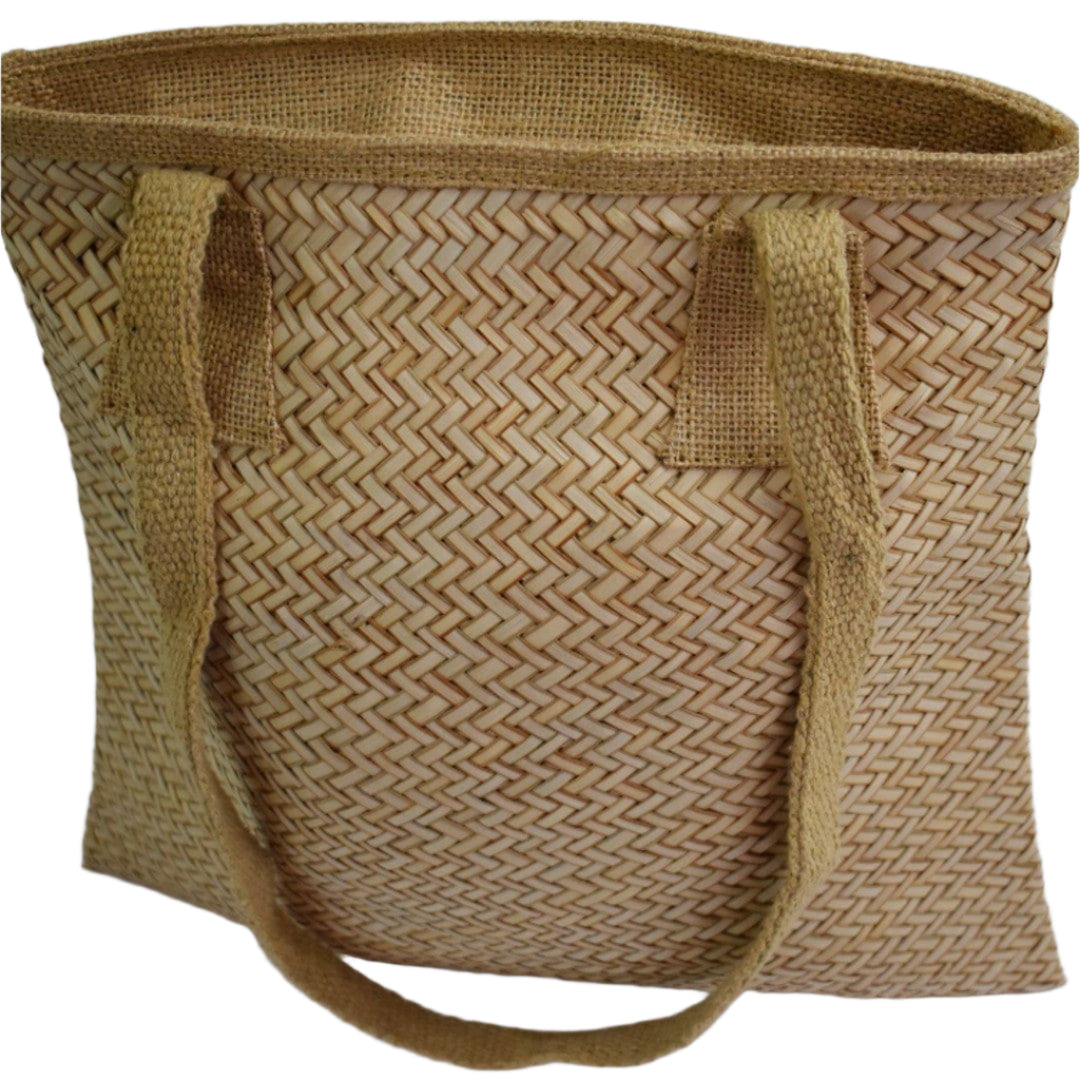 Geanta Tote pentru Plaja din nuiele de Trestie de zahar si captuseala din Bumbac - NaturalHandmade - Geanta din Piele Naturala
