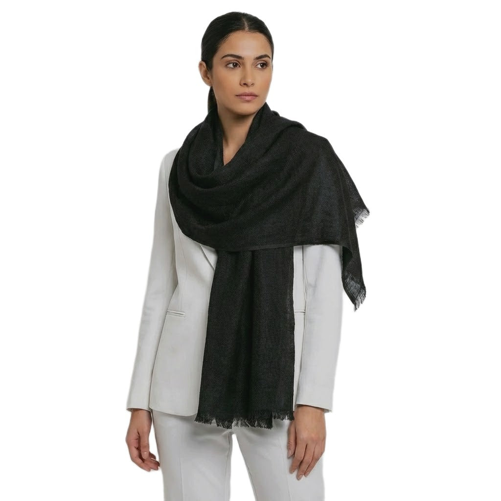 Esarfa-Sal tesuta manual din 100% IN (Linen 100%) - Negru Intens -> Cod: IN17