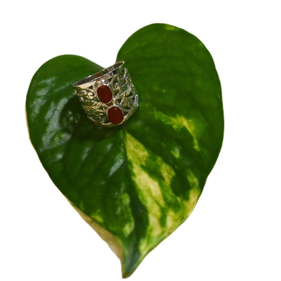 Inel din Argint 925 cu 2 Pietre Semipretioase Naturale de Carneol (Carnelian) multifatetat slefuite ->Cod: PureSilver34 (Marime: 8) - inel