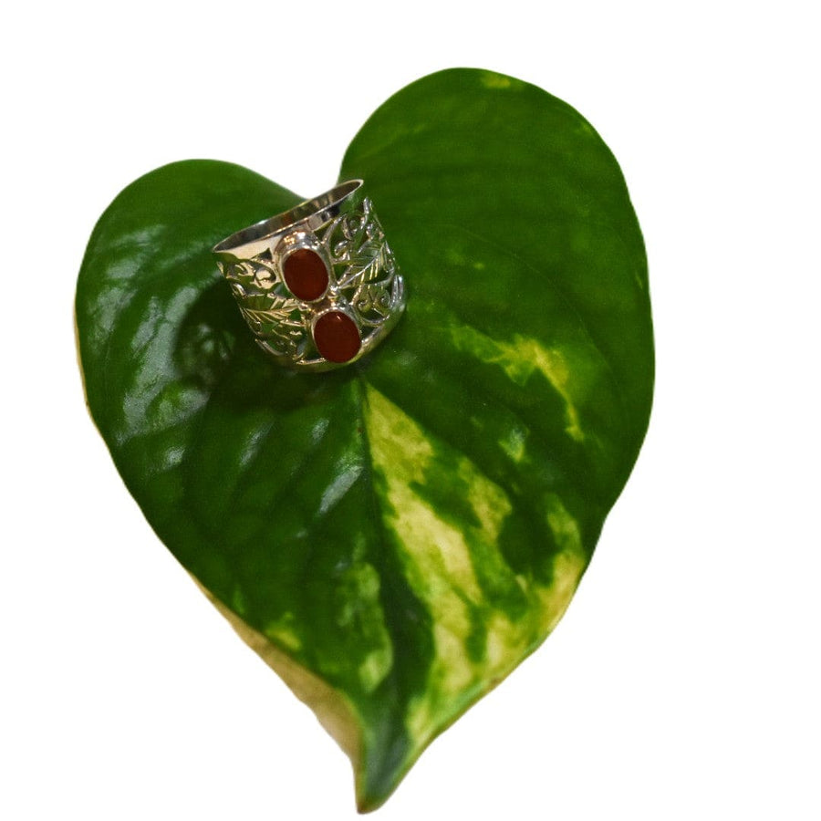 Inel din Argint 925 cu 2 Pietre Semipretioase Naturale de Carneol (Carnelian) multifatetat slefuite ->Cod: PureSilver34 (Marime: 8) - inel