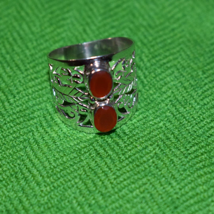 Inel din Argint 925 cu 2 Pietre Semipretioase Naturale de Carneol (Carnelian) multifatetat slefuite ->Cod: PureSilver34 (Marime: 8) - inel