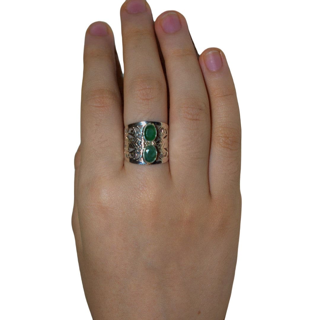 Inel din Argint 925 cu 2 Pietre Semipretioase Naturale de Smarald multifatetat slefuite ->Cod: PureSilver32 (Marimi: 7 & 8) - inel argint
