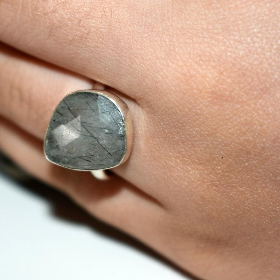 Inel din Argint 925 cu Piatra Naturala de Cuart Rutilat - 7(US)-Circumferinta:54.1mm-Diametrul:17mm - inel argint