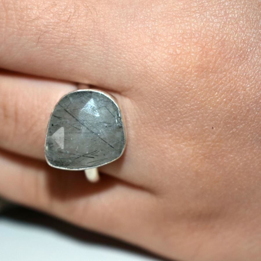 Inel din Argint 925 cu Piatra Naturala de Cuart Rutilat - 7(US)-Circumferinta:54.1mm-Diametrul:17mm - inel argint